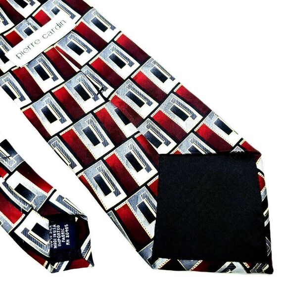 Pierre Cardin Silk Tie Red Geometric Short Print - Picture 5 of 6